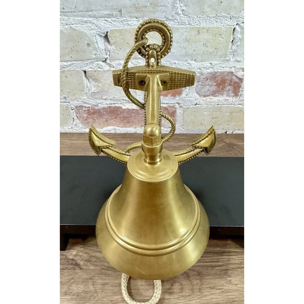 Vintage Solid Brass Ship Bell Anchor Wall Mount Nautical Maritime Rope 6.5